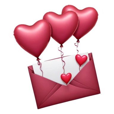 maroon love letter, three metallic pink heart-shaped balloons and red kisses  sticker