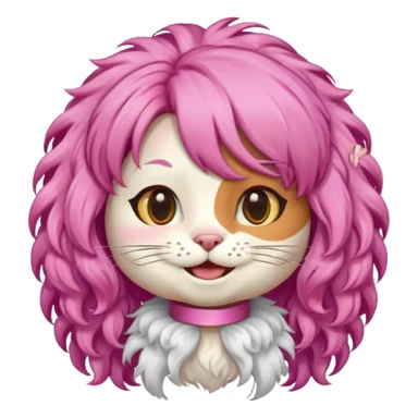 calico cat wear curly pink hair wig sticker