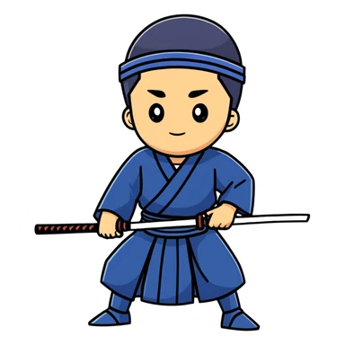 Japanese high school boy practicing kendo in traditional kendo uniform sticker