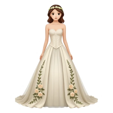 A romantic strapless A-line wedding gown with a sheer lace corset bodice and flowing floral applique skirt. sticker