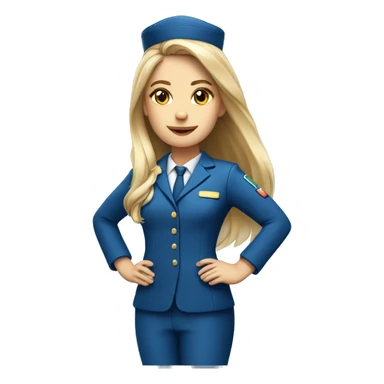Long hair blond girl cabin crew blue uniform with travel bag sticker