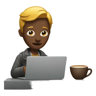 a human is working on a laptop with a cup of coffee sticker