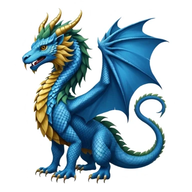 Mušḫuššu, ancient divine beast: blue scaled serpentine body, lion mane, lion forelegs, eagle hind legs, long neck, horned dragon head, lizard tail, optional wings sticker