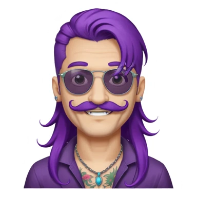  long purple haired man, mustached and face tattoes, handsome, sunglassess wearing sticker