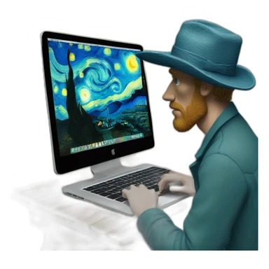 van gogh working on a macbook sticker
