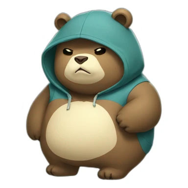 bear wearing a snorlax hoodie sticker