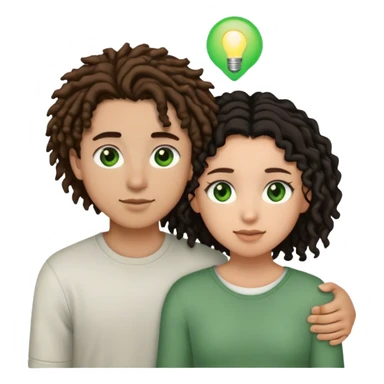 couple holding eachother. the boy is light skinned, short brown dreads, and green eyes. the girl is light skinned, curly black hair, and brown eyes sticker