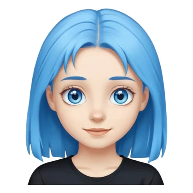 Girl, with blue eyes, with blue caret hairs, with black t-shirt, happy emotion  sticker