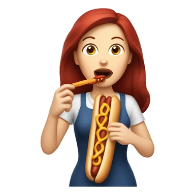 White woman white dark red hair eating a hotdog  sticker