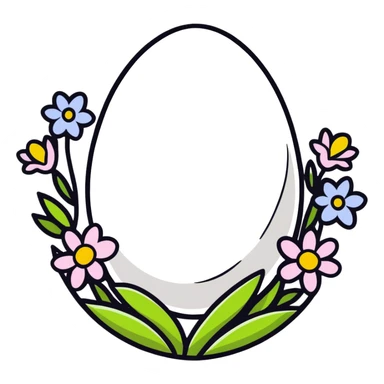 A white egg surrounded by spring flowers and floral designs sticker