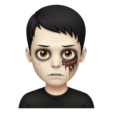 Zombie boy with emo black hair and a black shirt sticker