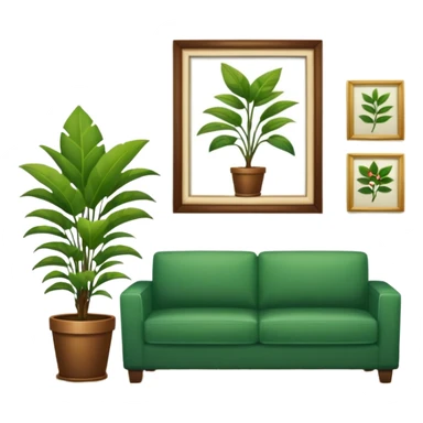 decorated living room with a plant and picture frame sticker