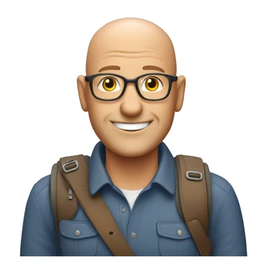 a bald friendly man who is welcoming in his mid 50s with no spectaces and no facial hair for a travel tour guide company logo sticker