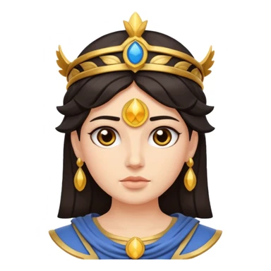 Athena the Greek goddess, dark haired, facing camera, in emoji style important deity in Greek mythology, daughter of Zeus, Strategic warfare Wisdom and intellect Craft, engineering, building, navigation Justice good governance Protection of cities embodys rational, disciplined intelligence  sticker