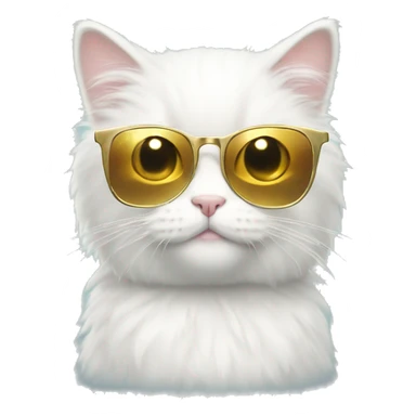 fluffy cute white cat with golden glasers reading sticker