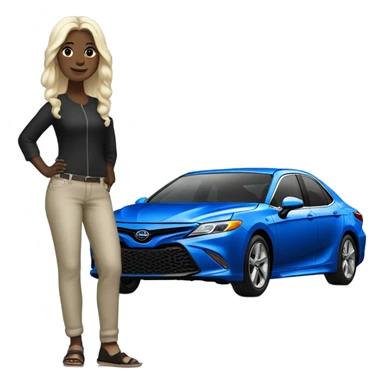Light skin girl by a blue Toyota Camry XSE sticker