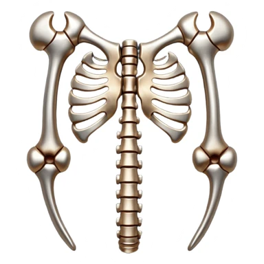 Emoji-style metallic anatomic bones with traces of blood, steel texture, dark dramatic tone, clean background sticker