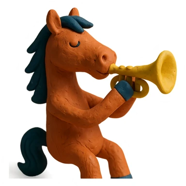 claymation style horse playing trumpet sticker