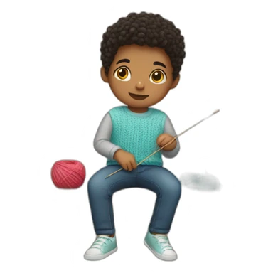 Mixed race boy knitting a shirt sticker