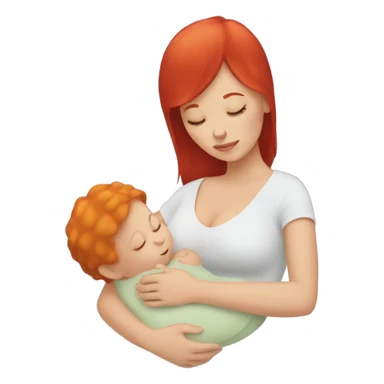White woman with red hair holding a sleeping baby sticker