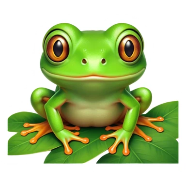 Cinematic Comical Green Tree Frog Portrait Emoji, Head tilted dramatically with an exaggeratedly amused expression, featuring a small, vibrant green body with wide, comically expressive eyes and quirky, textured skin, Simplified yet hilariously expressive features, highly detailed, glowing with a slightly sassy jungle glow, high shine, dramatic yet playful, stylized with an air of cheeky tropical mischief, soft glowing outline, capturing the essence of a meme-worthy green tree frog that looks ready to leap its way into viral fame! sticker