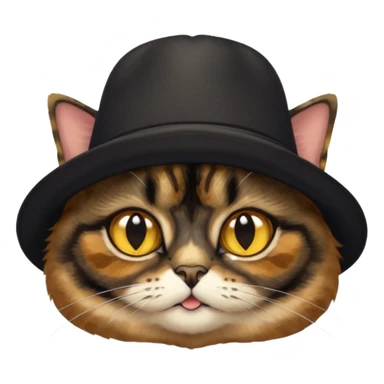 mostly black tortie cat, gold eyes, british hat sticker