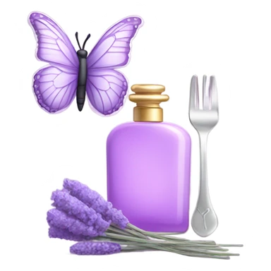  pastel violet butterfly resting on an elegant lavender perfume bottle with fork pink details. sticker