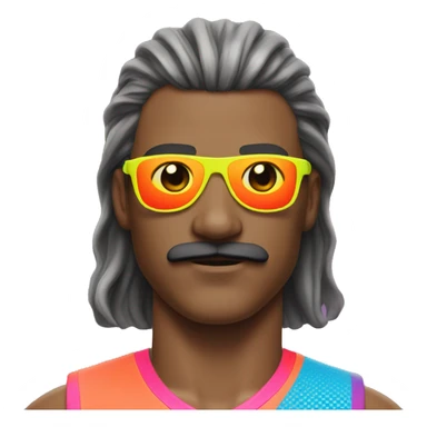 athlete with a mustache, a mullet hairstyle and wearing neon sunglasses sticker