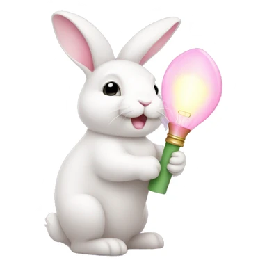 cute white bunny holding light pink pion sticker