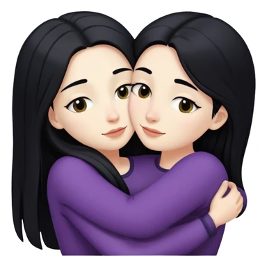 A lesbian couple with white skin and long black hair hugging intimately sticker