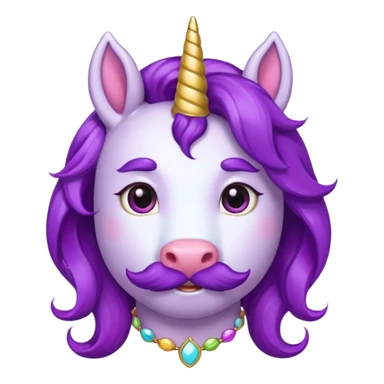 unicorn face with big thick mustache cute and purple haired and earrings sticker