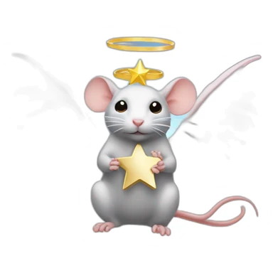 rat with angel wings holding a star sticker