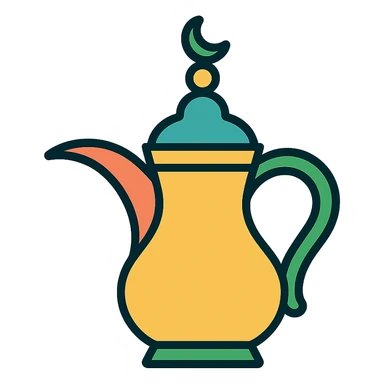 icon representing Saudi culture with traditional coffee pot dallah in modern color outline style sticker
