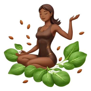 Spinach leaves, almonds, dark chocolate, and seeds floating around a relaxed body silhouette. Light beams flowing from these foods to the body's muscles and nervous system, creating a soothing, calming effect visualized as a gentle glow throughout the body. sticker