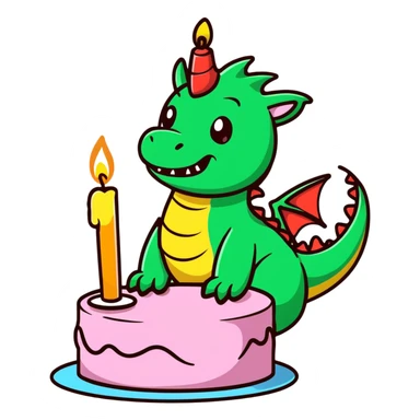 happy dragon blowing out 1 candle on cloud cake sticker