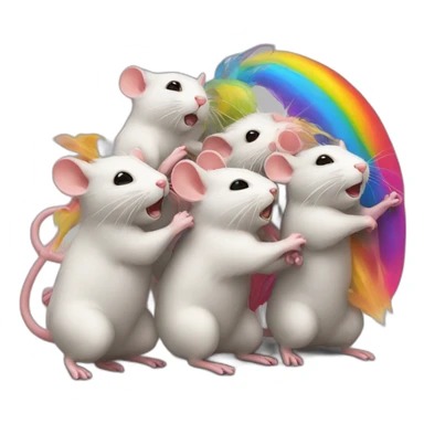 group of rainbow rats fighting sticker
