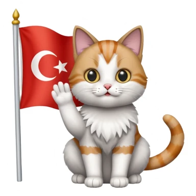 Rengi gri beyaz olan türk bayrağı sallayan kedi sticker