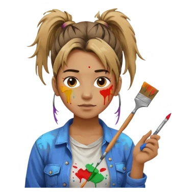 Artist with messy ponytail sticker