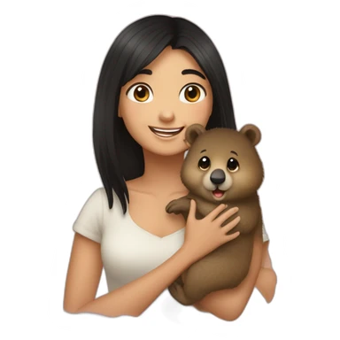 happy-girl-who-is-black-hair-and-hugging-happy-quokka sticker