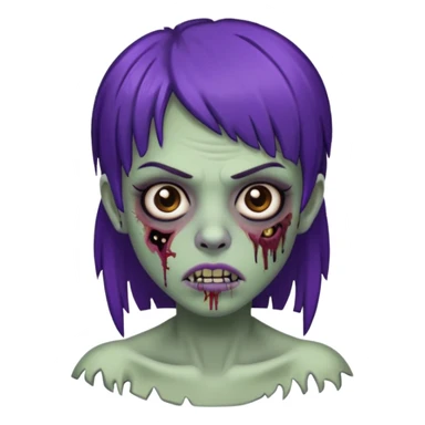 Quero uma zumbi com franja vegana piercing na sombrancelha no lado esquerdo e na boca e no nariz no lado direito cabelo castanho/preto com mechas roxas sticker