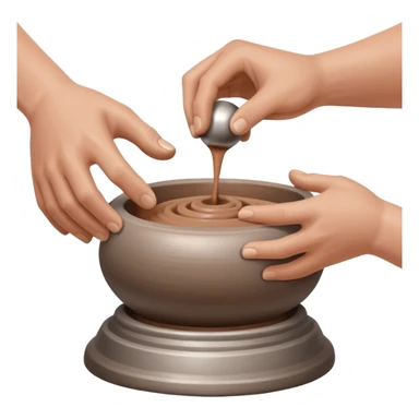 two hands kneading a ball of clay hovering above a silver pottery wheel without touching the wheel sticker