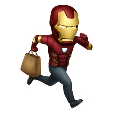 Robber running with a bag while wearing an iron man mask  sticker