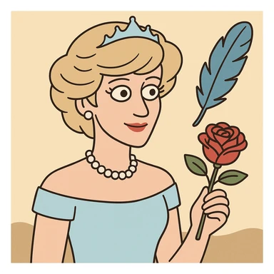 Princess Diana a red rose a blue feather  sticker