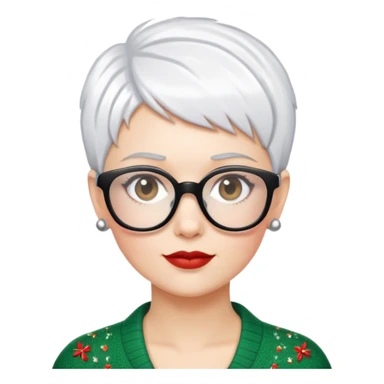 White woman with short pixie white hair xmas glasses sticker