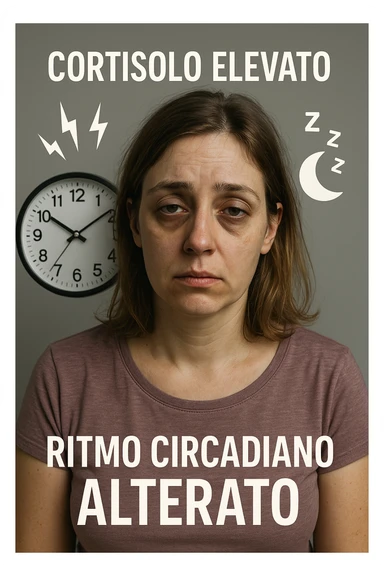 Donna con cortisolo elevato ritmo circadiano alterato immagine realistiche in italiano sticker