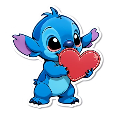 Stitch giving a kiss with a heart sticker