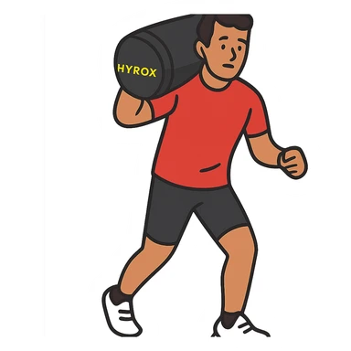 flat toon style athlete with Hyrox sandbag on shoulder sticker