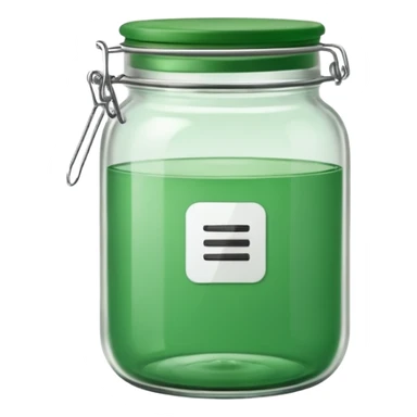 green jar emoji with green lid, containing three minimal monochrome icons inside: bookmark, photo symbol, and paperclip — simple, clean, flat design. sticker