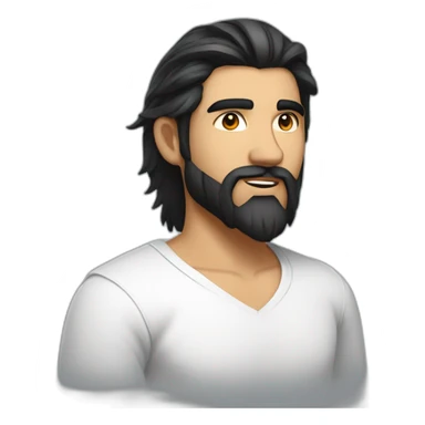 white skin indian in plain white shirt with sleeve up and nice medium length black hair and beard profile image sticker