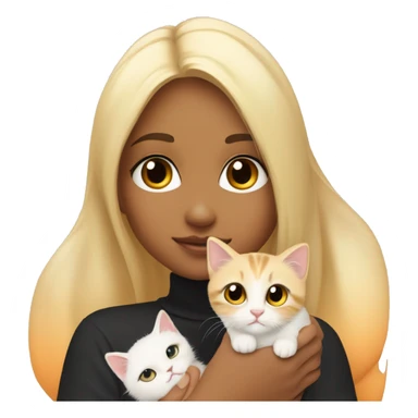 A blonde girl holding a calico kitten but with less spots ( orange and black spots) with a ྀིྀི on the kittens head Christmas vibe sticker